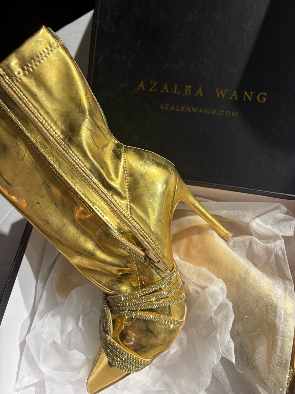 Azalea Wang Gold Metallic Pointed-Toe Stiletto Bootie